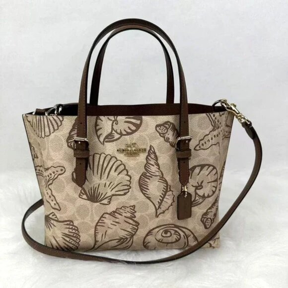 City Mini Tote Bag In Signature Canvas With Shell Print Crossbody Purse Beach - Picture 1 of 6